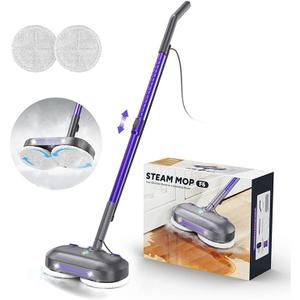Scrubbing Steam Mop with Rotating Pads, All-in-One Spin Steam Cleaner for Floor Cleaning, Large Tank, 23FT Cord, LED Headlights, Reusable Pads & Self-Standing, Safe for Hard Floor/Laminate/Marble