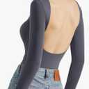 SUUKSESS Women Backless Y2k Long Sleeve Bodysuit Double Lined Open Back Sexy Basic Top XS