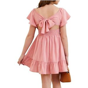 DOKOTOO KIDS Girls Elegant Ruffle Short Sleeve Back Tie Dresses 8-9Years Old L