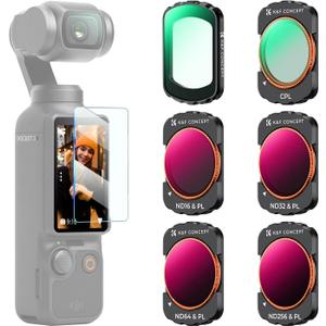 K&F Concept UV/CPL/ND Filter Set Compatible with DJI Osmo Pocket 3, 6 Pack Magnetic UV+CPL+ND16/PL+ND32/PL+ND64/PL+ND256/PL Protection Polarizer Neutral Density Filters, Multi Coated HD Optical Glass