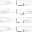 upsimples 8 Pack Acrylic Shelves for Wall Storage, 15" Floating Bookshelves for Kids, Display Shelf Organizer for Bathroom, Bedroom, Living Room Decor, Kitchen, Clear