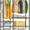 Heavy Duty Garment Rack, Metal Freestanding Closet Wardrobe Clothes Racks for Hanging Clothes, 4 Tiers Adjustable Wire Shelving, 44.9'' L x 16.5'' W x 76.8 '' H, Max Load 980LBS, Black (A3: 5 Tiers with 1 Rods,44.9"L x 16.5"W x 76.8"H)
