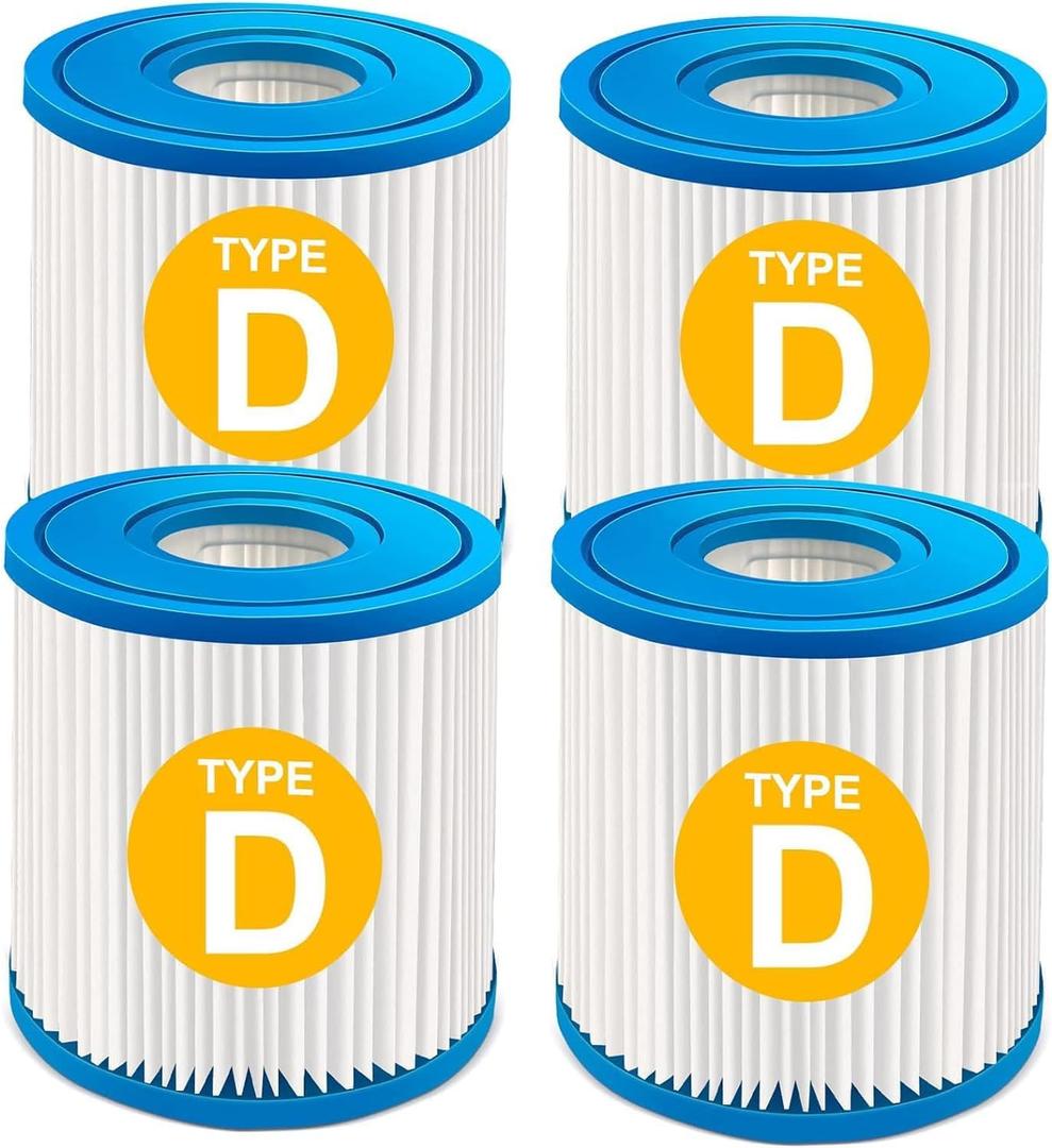 KGC Type D Pool Filter Cartridge Compatible with Summer Waves, Above Ground Swimming Pool Pump Filter Cartridge Replacement (4 Pack)