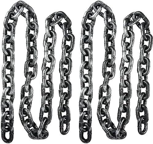 AOFOX Halloween Plastic Chains Props, 2 Pack 6 Ft Plastic Black and Silver Removable Large Plastic Chain Link for Halloween Party Decoration Cosplay Accessory (Style 1)