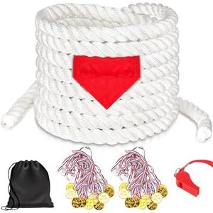 ZEROMX 40Ft Tug of War Rope for Kids and Adults, Outdoor Lawn Yard Family Reunion Birthday Party Games, Tug of War Rope with Flag for Team Building Activities Field Day Game Carnival Games (White)