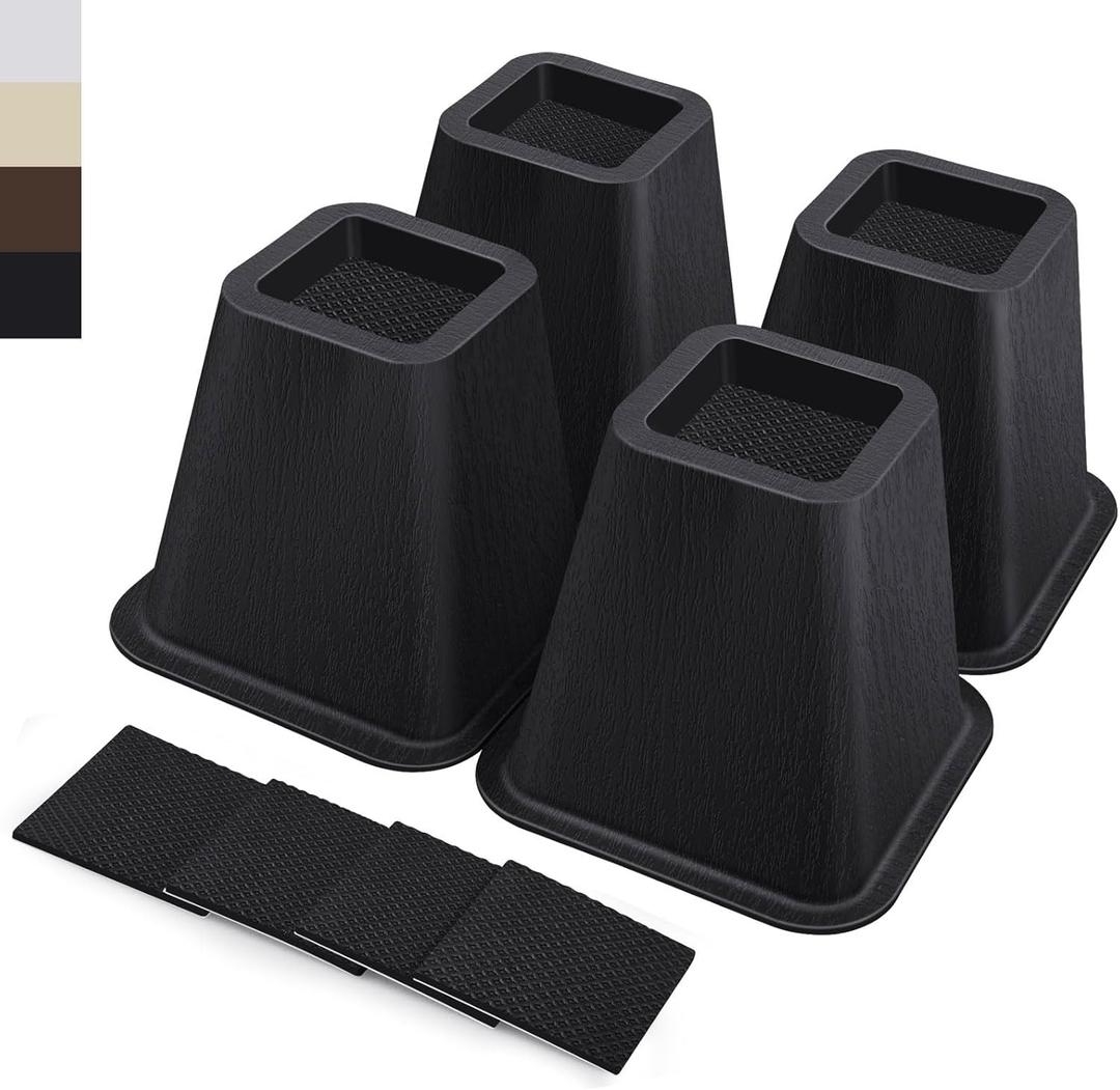 ANNKUT 6 Inch Heavy Duty Bed Risers, Furniture Risers for Desk, Chair, Table or Sofa, Couch Lift Risers, Supports up to 2200 lbs per Leg(4 Pack Black)