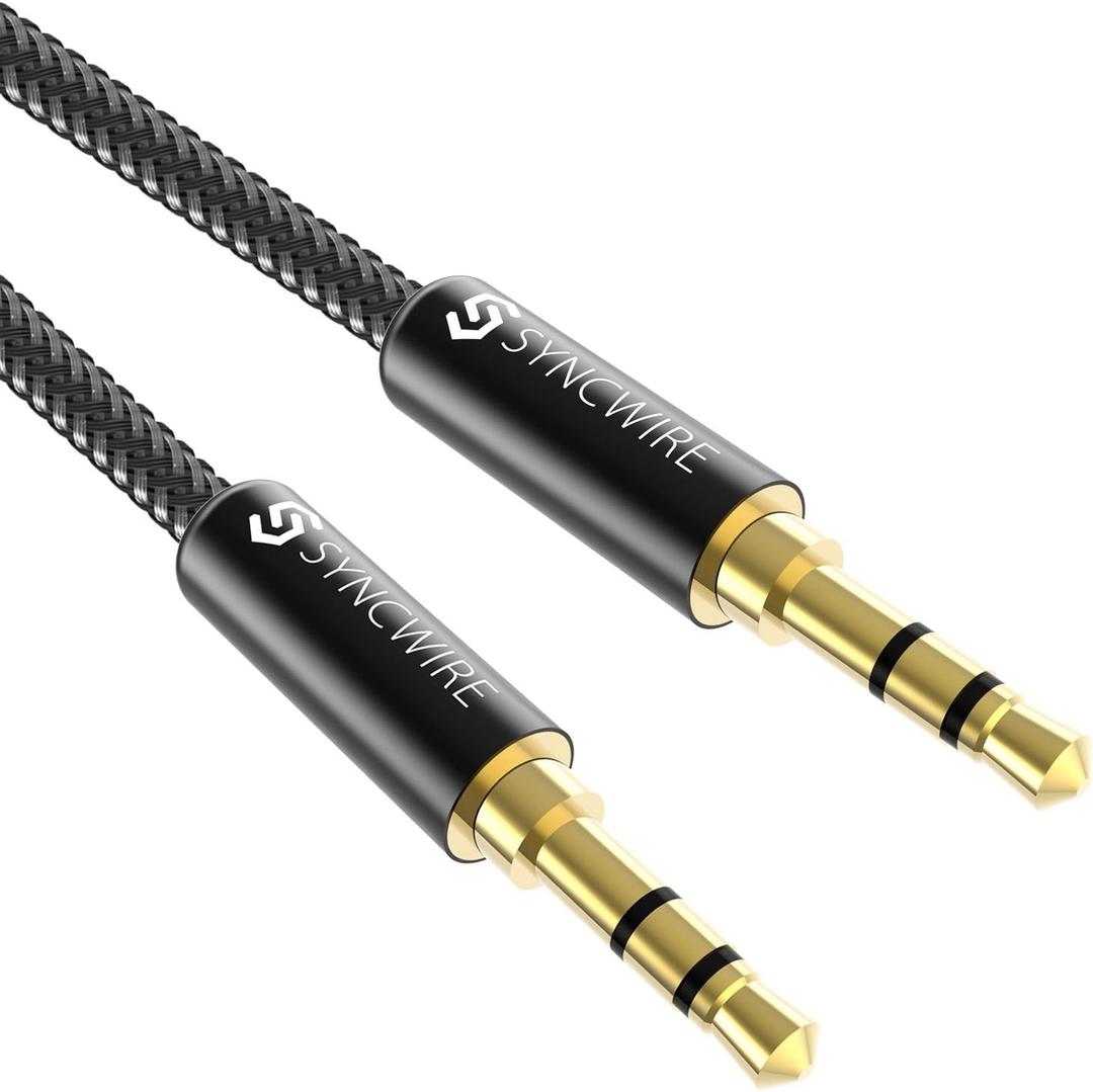 Syncwire 3.5mm Aux Cable Auxiliary Audio Cable Male to Male Nylon Braided Headphone Cord (1.6ft/0.5m) Hi-Fi Sound Aux Cord for Car, Headphone, Home Stereos, Speaker, iPhones, iPods, iPad, Echo& More (Black)