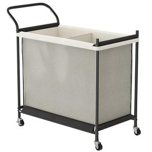 Laundry Hamper with Wheels - 2 Section Laundry Basket 140L, Removable Washable Bags, Height-Fitted Rolling Laundry Cart for Laundry Room & Bedroom