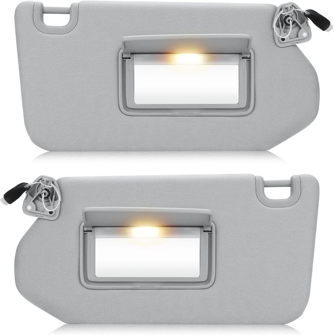 Left & Right Sun Visor with Light for 2013-2018 Nissan Pathfinder 2014-2017 Infiniti QX60, 2013 JX35, Driver & Passenger Side Gray Sunvisor Replacement 96401-9PB0A, 96400-9PB0A (Grey)