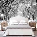 Beautiful 3D Snowy Forest Wallpaper Gray New York Park Landscape Wall Mural Living Room Bedroom (Not Peel and Stick)