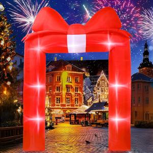 8 FT Christmas Inflatable Bow Arch Archway Red Glitter Bowknot Blow Up Archway Christmas Square Blow Up Yard Inflatables Lighted Bow Self-Inflating Arch for Valentine's Day Lawn Yard Garden Outdoor