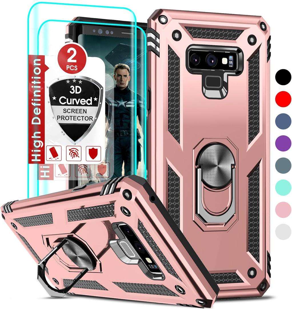 LeYi for Note 9, Galaxy Note 9 Case for Women Girls Men with [2 Pack] 3D Curved Screen Protector, [Military-Grade] Kickstand Protective Phone Case Cover for Samsung Note 9, Rose Gold