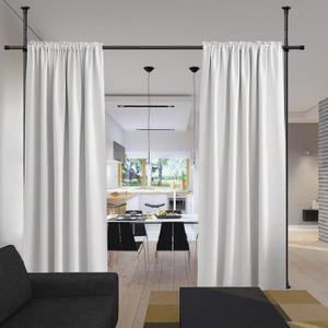 Room Divider Curtain Rod, No Drilling curtain divider for Room Separation, 48 to 72inches(W) 4-10ft (H) Adjustable hanging Room Divider Rod Stand Black