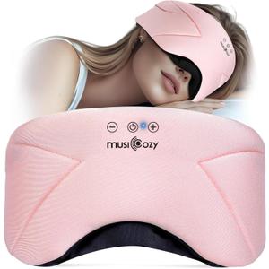 MUSICOZY Bluetooth Sleep Mask Headphones 5.4, Wireless Over-Ear Headphones Washable Zipper Sleep Headphones Mask with HD Stereo Speakers for Side Sleepers Travel & Relaxation, Gifts for Men Women (Pink)