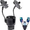 JINKEY Dual Cup Holder Phone Mount for Car2-in-1 Adjustable Gooseneck Cradle with 360 Rotation Heavy Duty Universal Automobile Stand for Most 4"-6.7" i-Phone Mobile-Phone Holder