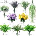 Daifunli 24 Pcs Artificial Plants for Outdoor, Fake Flowers Greenery UV Resistant Faux Plant Stems Shrubs Hanging Porch Patio Garden Window Box Home Wedding Summer Spring Decor(Green Purple)