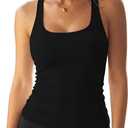 Darong Womens Padded Double Lined Racerback Tank Top Scoop Neck Basic Slim Fit 2026 Summer Sleeveless Workout Shirts (X-Small, Black)