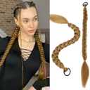 Long Braided Ponytail Extension for Black Women Soft Synthetic Hair Piece with Hair Tie Straight Wrap Around Ponytail Braided Hair Extensions pre Stretched 24 Inch 2 Packs 120 Gram (Blonde)