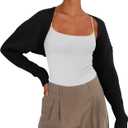 LILLUSORY Womens Crop Cardigans Sweater Bolero Shrug Y2K Cute Tops Fall Fashion Trendy Long Sleeve Outfit 2025 (Medium, Black)