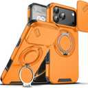 chubbycable Phone Case for iPhone 17 Pro Chubbyarmor 2.0 Military-Grade Shockproof Magnetic Case with Camera Slide & 360 Kickstand Ring, Orange