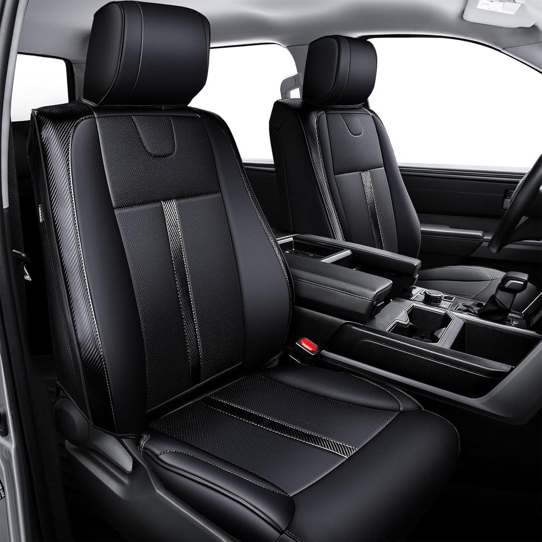 Carlimeki Leather Seat Covers Custom Fit for Tundra 2026 2025 2024 2023 2022 CrewMax SR, SR5, Limited, Platinum, 1794 Edition, TRD Pro, Capstone - Carbon Fiber - Premium Faux Leather Fully Covered