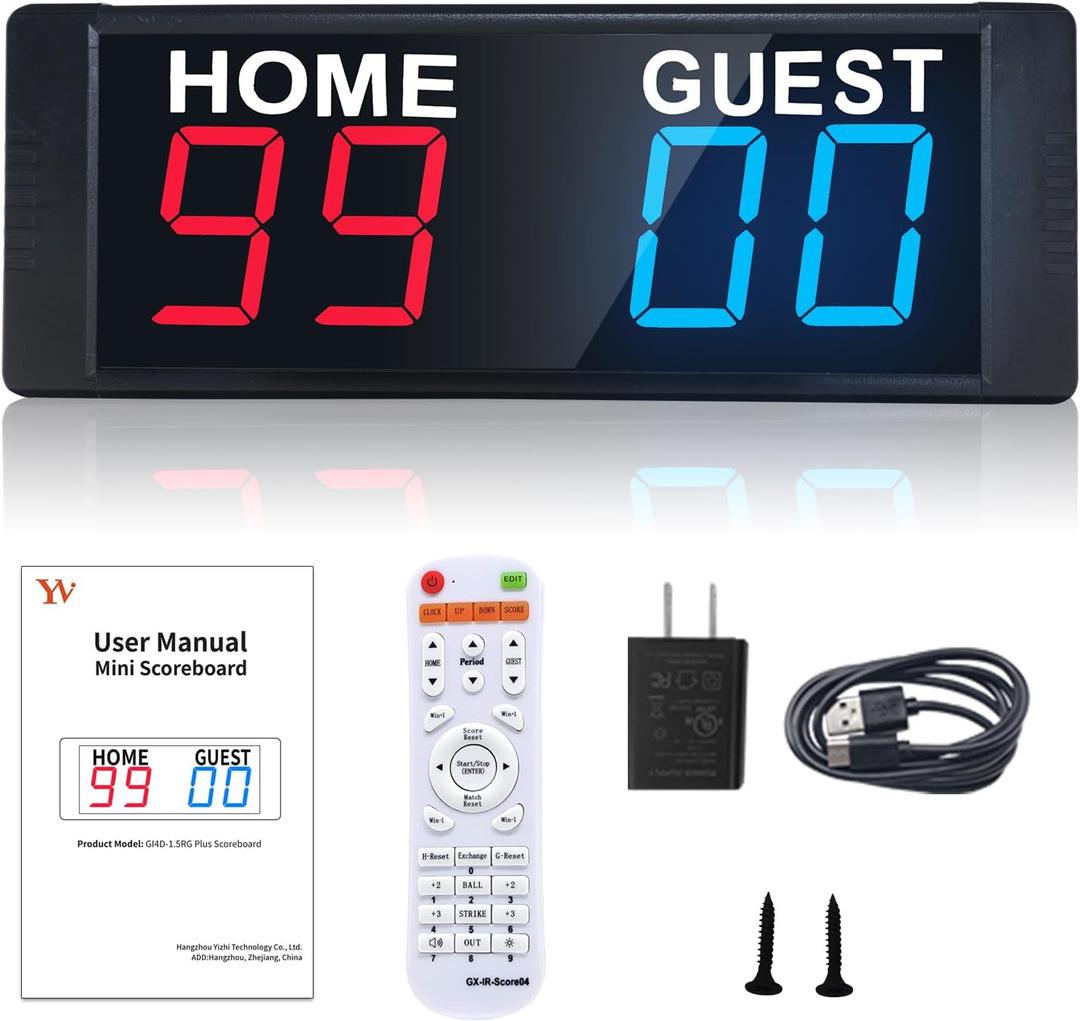 YZ LED Portable Digital Scoreboard, Tabletop Electronic Scoreboard with Remote, Score Keeper for Games Cornhole/Basketball/Ping Pong/Baseball/Tennis/Volleyball Indoor Outdoor (Red & Blue(plug-in))
