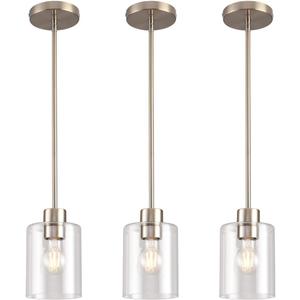 KLSS Brushed Nickel Pendant Lights Kitchen Island  Clear Glass Pendant Light Fixture Multiple Stems Rods 3 Units 12 Inch 3 Units 4 Inch (3 Pack Brushed Nickel)