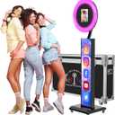 JIYANG Portable Photo Booth Compatible with Any Ipad,Photo Booth Stand Shell with ChackTok PhotoBooth VIP Member and Flight Case,Free Custom Logo,Perfect for Parties,Wedding and Events(Black)