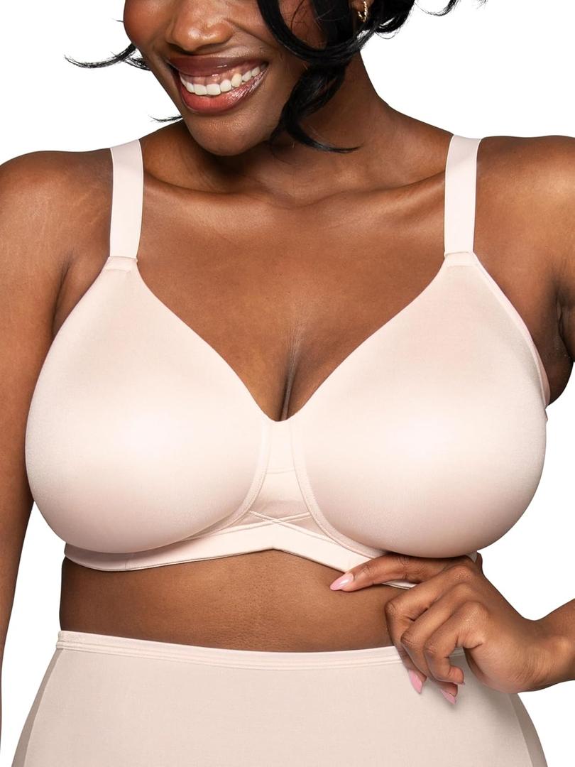 Vanity Fair Women's Full Figure Wireless Bra, Extended Side & Back Smoothing, Lightly Lined Cups Up to DDD (40DD, Quartz)