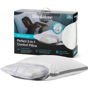 Brookstone 2-in-1 Comfort Memory Foam Pillow with Better Than Down Fill for Firm Yet Plush Feel - Innovative Hybrid Design Soft Bed Pillow with Dual-Sided Cool & Warmth Comfort All Seasons