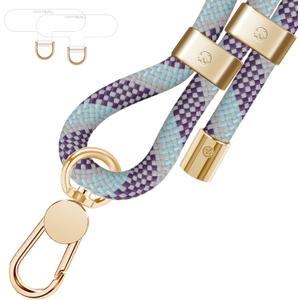 UKON Cell Phone Lanyard,Crossbody Lanyard and Wrist Strap Premium Metal Buckle Phone Charms with 2 X Clear Patch Compatible with All Smartphone (LightPurple)