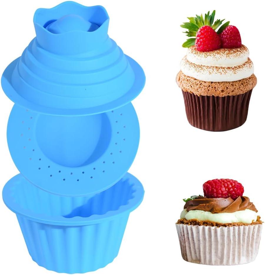 Giant Cupcake Molds,Dishwasher Safe Big Top Silicone Cupcake Molds,Non-Stick Jumbo Caupcake Bake sets for Easy Cake Decorating and DIY Bake tools(3 pack) (Blue)