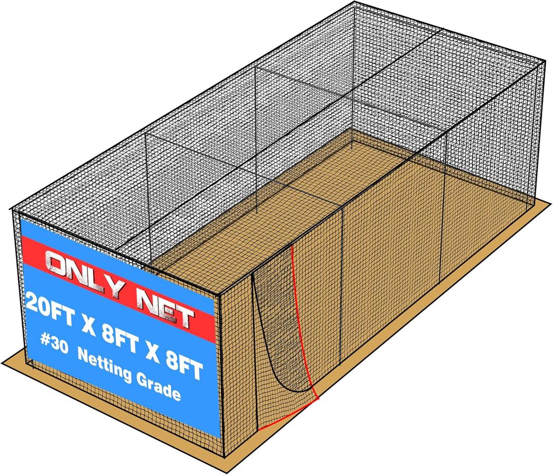 Batting Cage Netting 20FT, 35FT, 40FT, 55FT, 70FT, #30 Enclosed PE | Batting Cage Net Only, 20X8X8FT, 35X12X12FT, 40X12X12FT, 55X12X12FT, 70X12X12FT