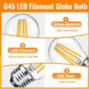 G45 LED Edison Filament Bulb 4W (40 Watt Equivalent), 2700K Warm White, E26 Base Clear Glass Small Globe Light Bulbs for Pendant Lights & Chandeliers, Non-Dimmable, 2 Pack