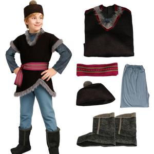 MORROWIND Kids 5 Pieces Medieval Costume Brown Tunic Top Pants Belt Hat Boot Covers Full Set Halloween Cosplay Outfit (Large)