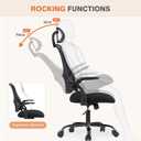 Sweetcrispy Home Office Managerial Executive Chair, High-Back Mesh with Adjustable Headrest, Flip-up Armrest Comfortable Lumbar Support, Comfy Arms for Bedroom,Study,Student, 20.08"D&High Back&Flip-up Arm
