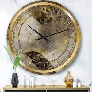 Modern Wall Clock 'Glam Gold Desert Neutral I' Abstract Large Wall Clock for Kitchen Decor (29x29, Brown)