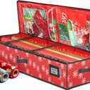 HOLDN' STORAGE Premium Wrapping Paper Storage Container - Durable 600D Tear-Proof, Fits 27 Rolls Gift Wrap, Extra Pockets for Ribbons & Bows, Underbed Storage - Ideal for Holiday Christmas, Red/White Snowflakes