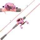 Kilitn Fishing Rod and Reel Combo, Pink Color Baitcasting Combo Baitcast Reel, 2-Piece Baitcaster Rod, Durable Fiberglass with Comfortable EVA Handle for Girl, Woman, or Beginner