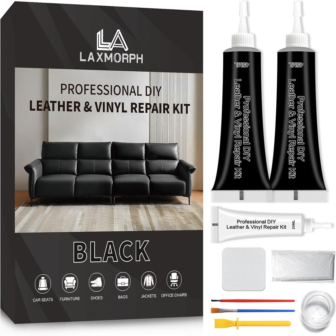 Black Leather Repair Kit for Furniture, Leather Vinyl Repair Kit for Car Interior,Couch, Jacket, and Purse - Fixes Tears, Burn Holes, and Scratches, Restores Any Material, Bonded, Pleather, Genuine