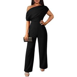 YMDUCH Women's Casual Sleeveless Off Shoulder Wide Leg Long Pant Jumpsuits L