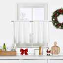 ZJDECOR Buffalo Plaid Kitchen Curtains 24 Inches Length,White Crinkled Not-See-Through Sheer Tier Cafe Curtains,Farmhouse Window Treatment for Living Room Kitchen,Rod Pocket,26" Wx24 L(Pack of 2)