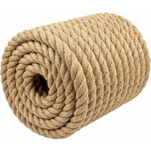 Natural Jute Rope (3/4 Inch x 100 Feet) Thick Hemp Rope Twisted Manila for DIY Crafts, Deck Railings, Hanging Swing, Nautical Decorating
