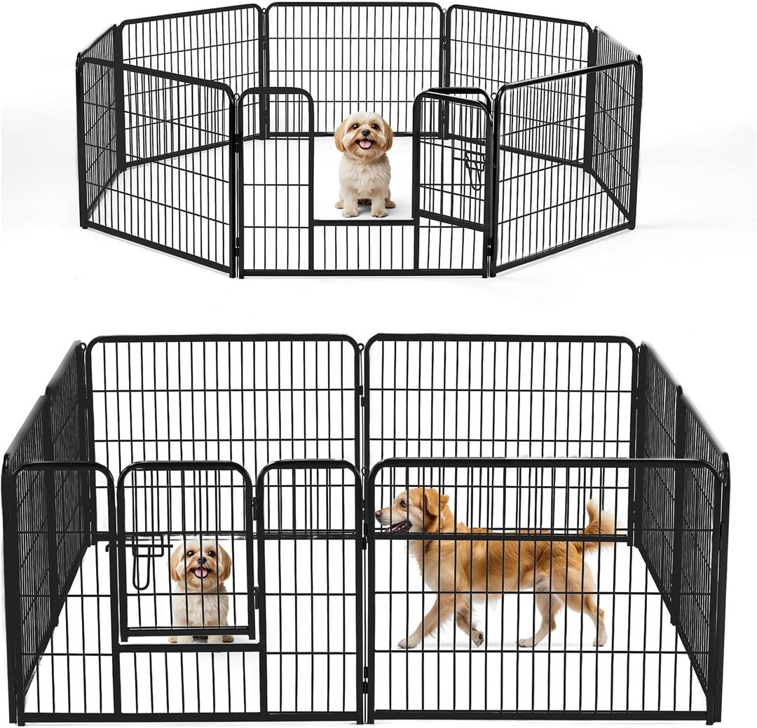 NEWBULIG Dog Playpen Indoors 24 Inch 8 Panels for Small and Puppy Dogs Portable and Foldable Pet Fence with Door Heavy Duty Metal Dog Exercise Play Pen for Outdoor Yard