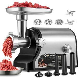 CGOLDENWALL Electric Meat Grinder & Sausage Stuffer, 480lbs/H Heavy Duty Meat Mincer with Speed Settings, 2 Stainless Steel Blades, 3 Grinding Plates, #10 Ideal for Deer Processing, Pet Food Grinding