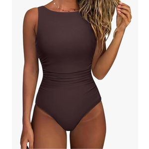 SUUKSESS Women One Piece Ruched Swimsuit Tummy Control Backless Bathing Suit, size L