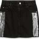 GUESS Girls Black Denim Skirt with Sequin Ribbon, Black Size 14