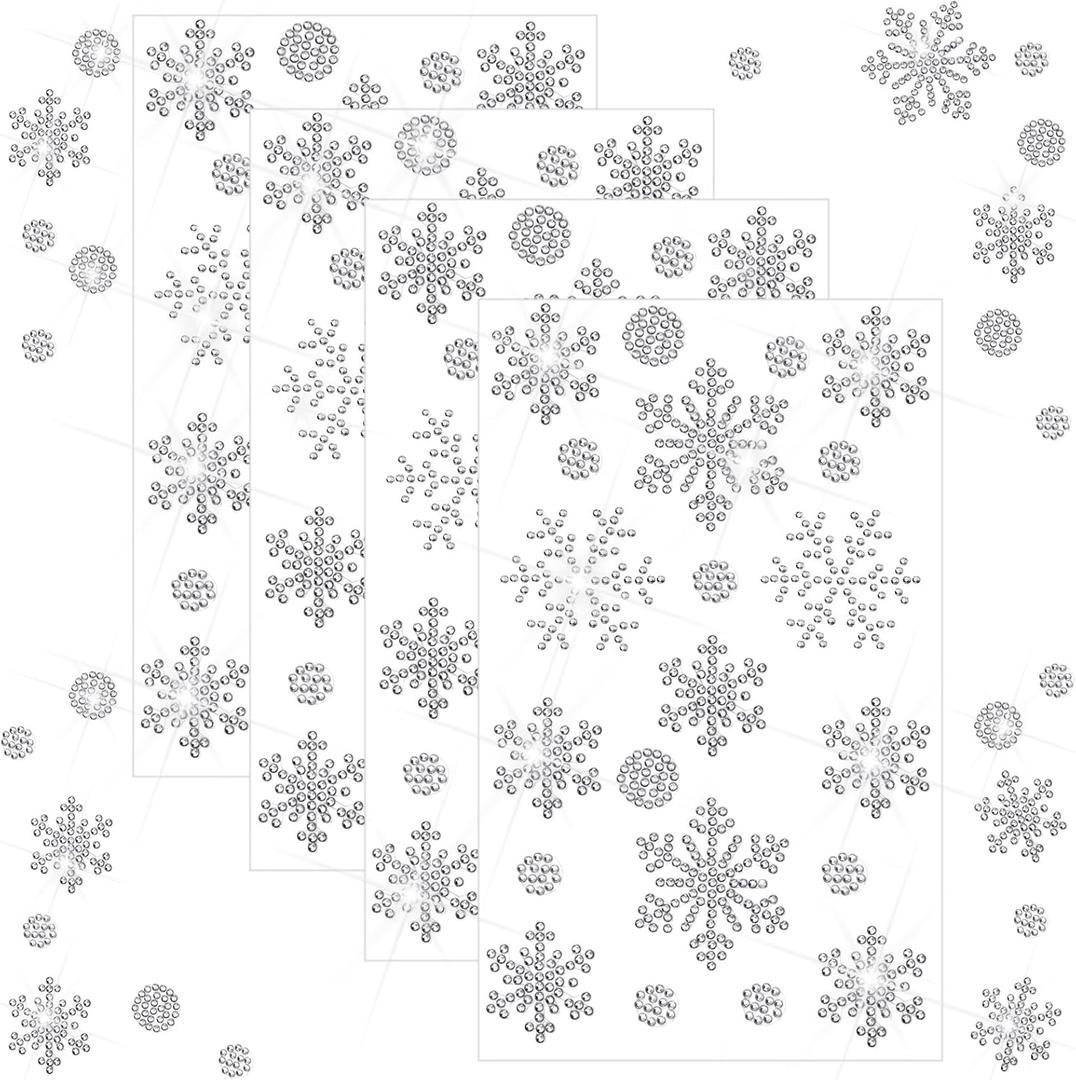 Epakh 84 Pcs Rhinestone Snowflake Stickers Winter Snowflake Stickers Decoration Crafts Glitter Crystal Decals for Winter Holiday Gift Decoration 4 Sheets (Silver)