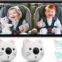 IIWEY Baby Car Camera for 2 Kids  7.2 Ultrawide Split-Screen Monitor with Dual 1080P HD Car Seat Cameras, Cute Replaceable Cat Covers, Night Vision, Type-C Power, Easy Install for Twins or Siblings