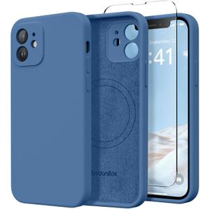 Magnetic for iPhone 12 Case, Compatible with MagSafe, [Full Camera Protection][Screen Protectors] Silicone Shockproof Protective Phone Case for iPhone 12 6.1", Lake Blue